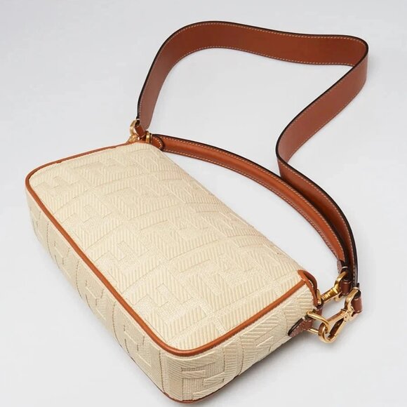 Fendi Beige/Brown FF Cotton Canvas Medium Baguette Bag - 8BR600 - Picture 3 of 12